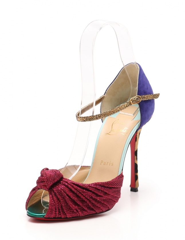 クリスチャンルブタン Christian louboutin パンプス ヒール メタリックピンク ネイビー ベージュ 39 シューズ 26cm 1170405 グリッター スエード ハラコ MARCHAVEKEL
